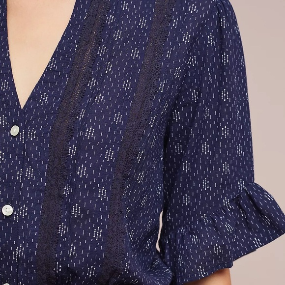 Anthropologie x Isabella Sinclair Bandera Ruffled Tunic Dress Navy Blue Size M - Picture 3 of 13